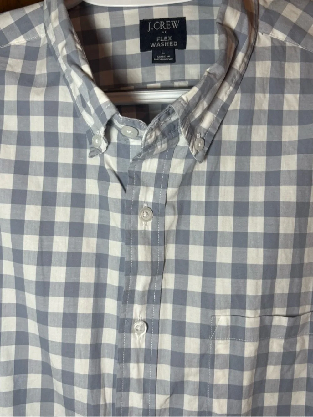 J. Crew Men's Light Blue and White Gingham Button-Down Shirt